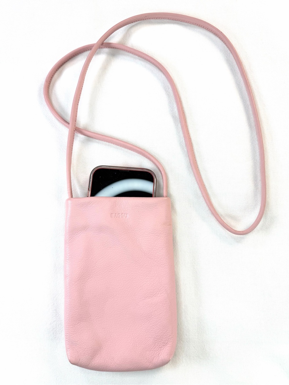 BAGGU Pink Natural Milled Leather Crossbody Pouch